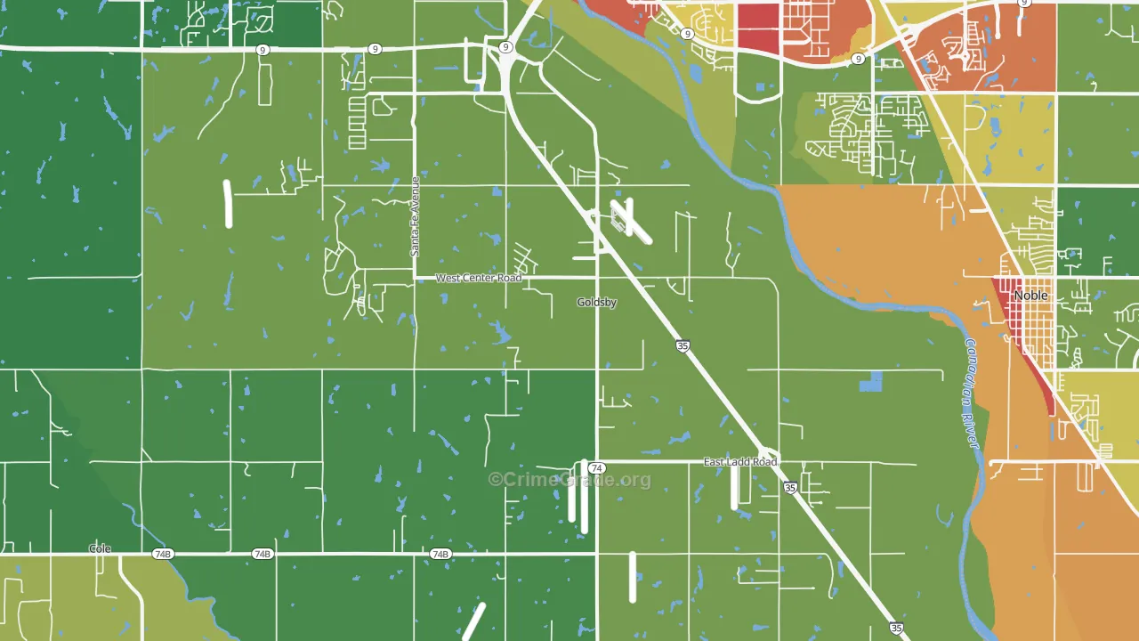 Goldsby, OK Map of Burglary Rates