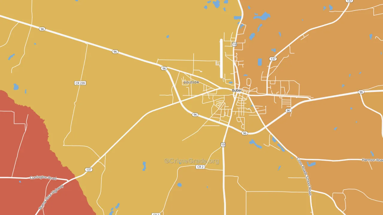 Goldson, GA Map of Burglary Rates