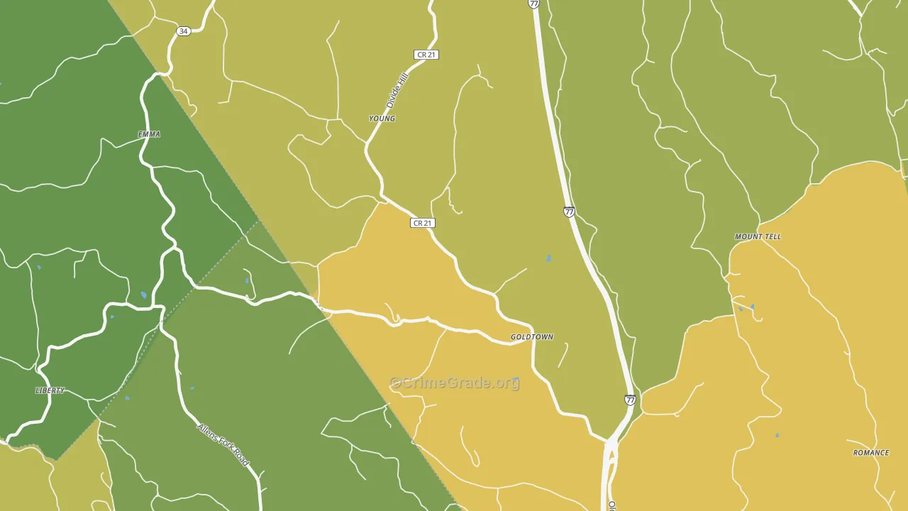 Goldtown, WV Map of Burglary Rates