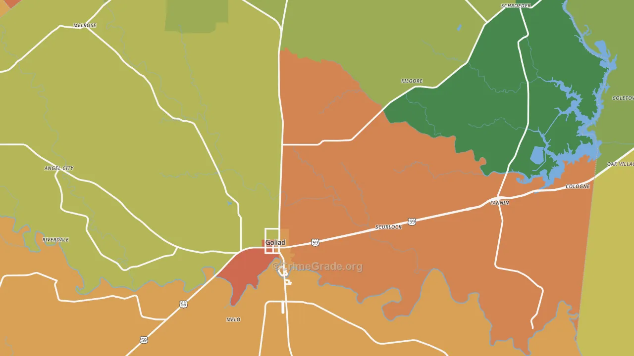 Goliad County, TX Map of Burglary Rates