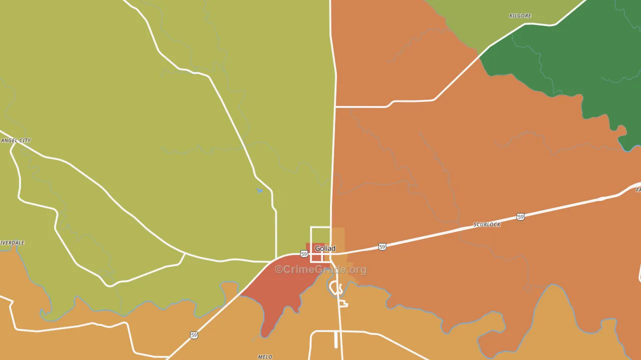 Goliad, TX Map of Burglary Rates