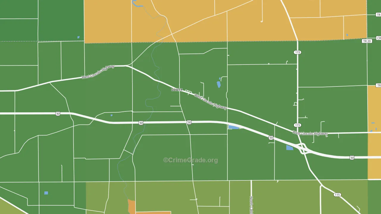 Gomer, OH Map of Burglary Rates