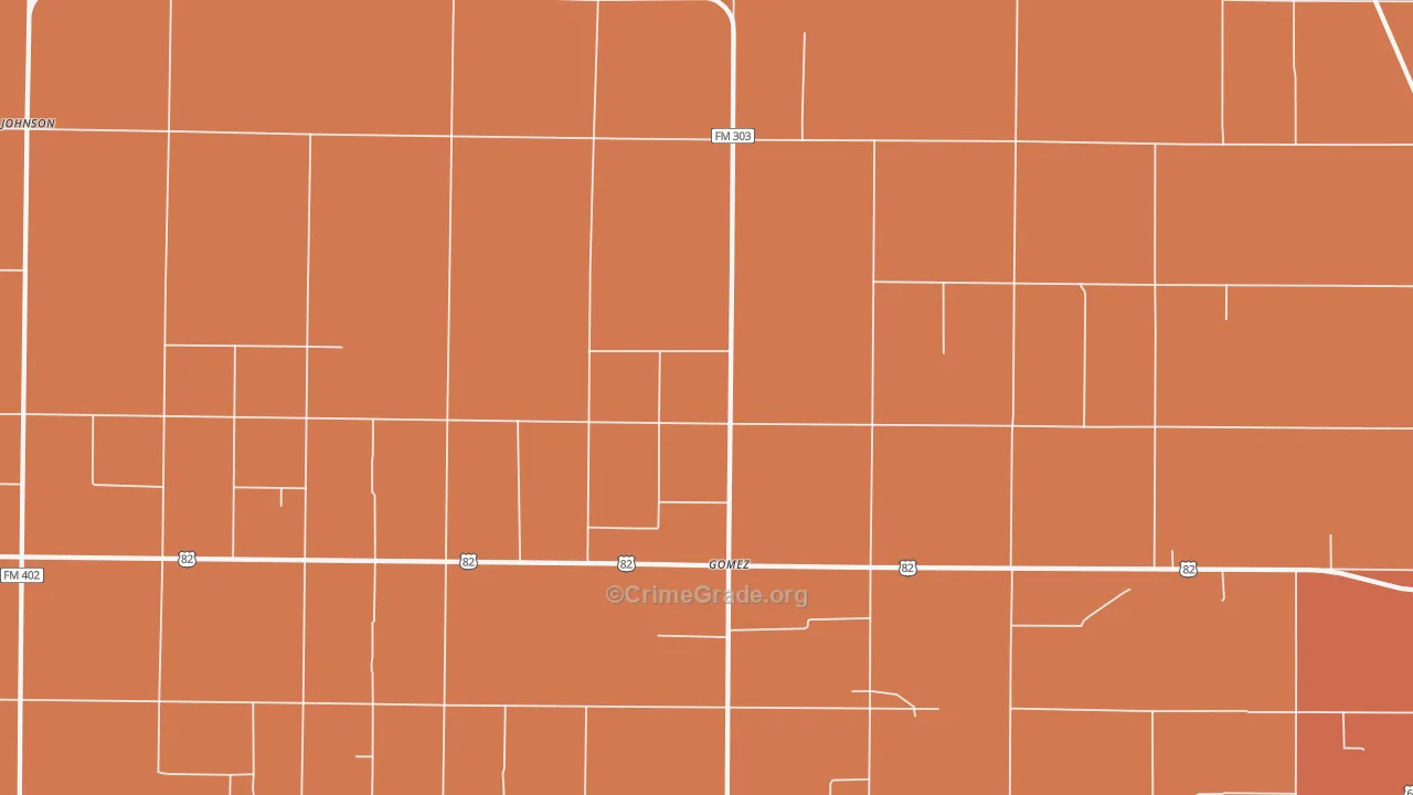 Gomez, TX Map of Burglary Rates