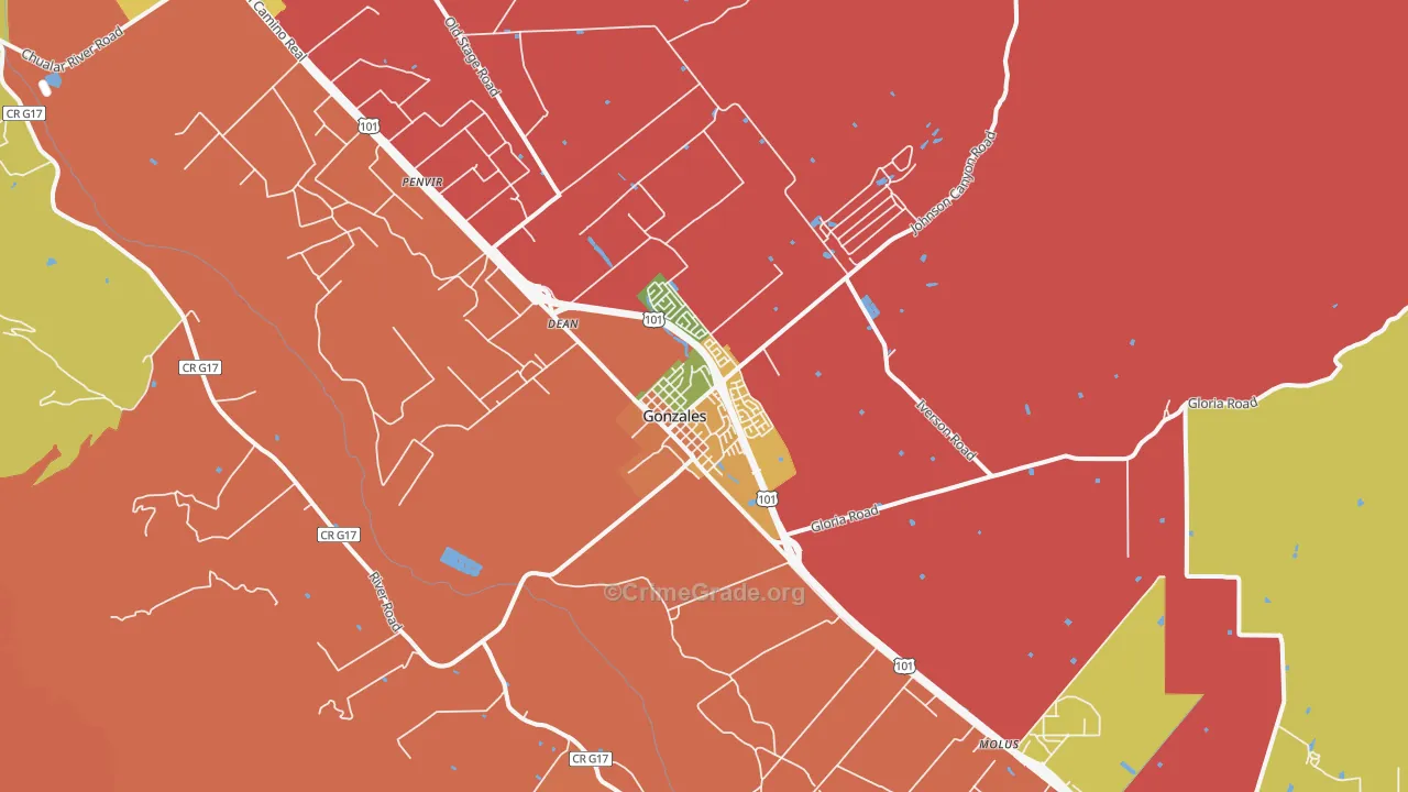 Gonzales, CA Map of Burglary Rates
