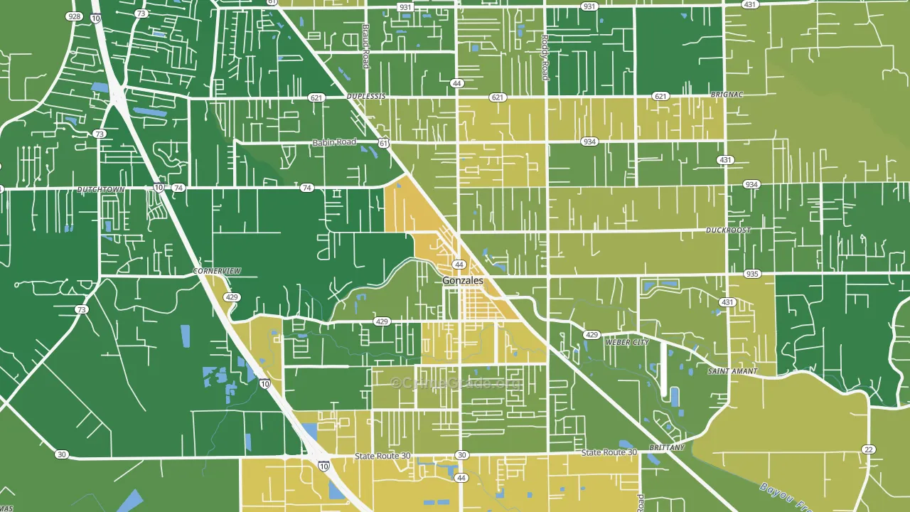 Gonzales, LA Map of Burglary Rates