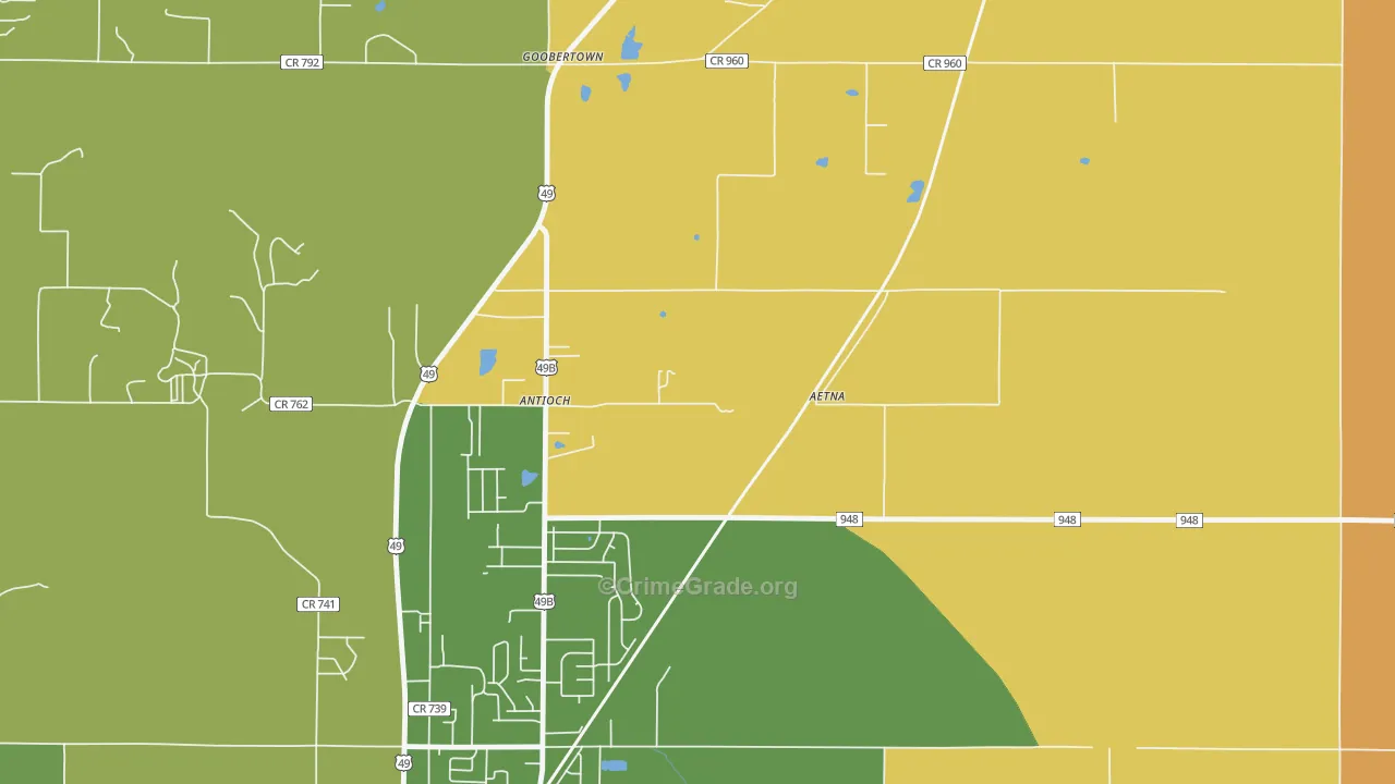 Goobertown, AR Map of Burglary Rates