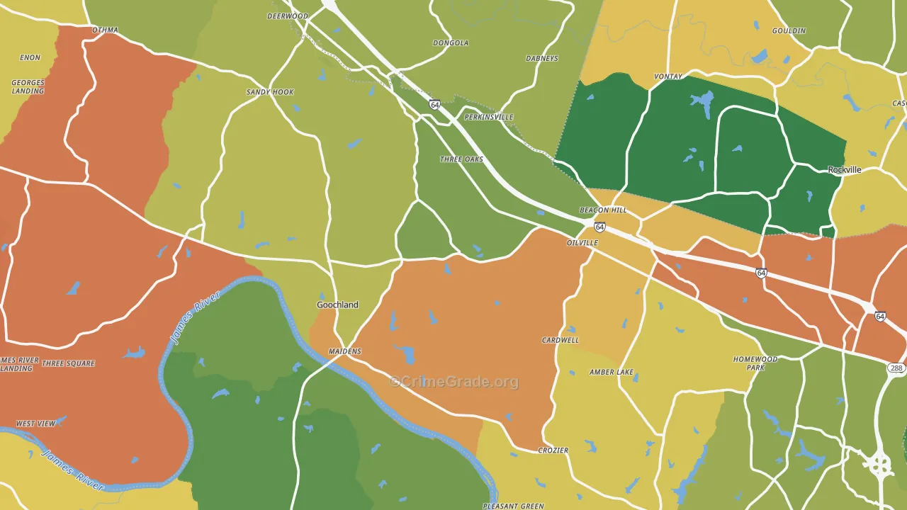 Goochland County, VA Map of Burglary Rates
