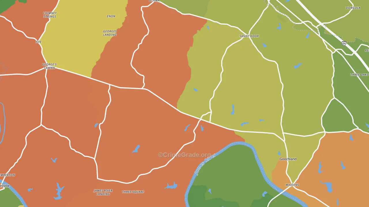 Goochland, VA Map of Burglary Rates