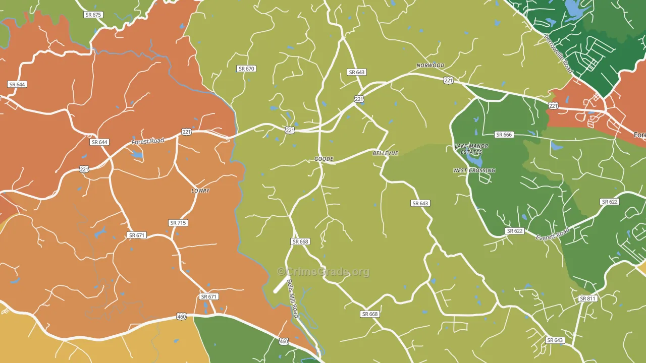 Goode, VA Map of Burglary Rates