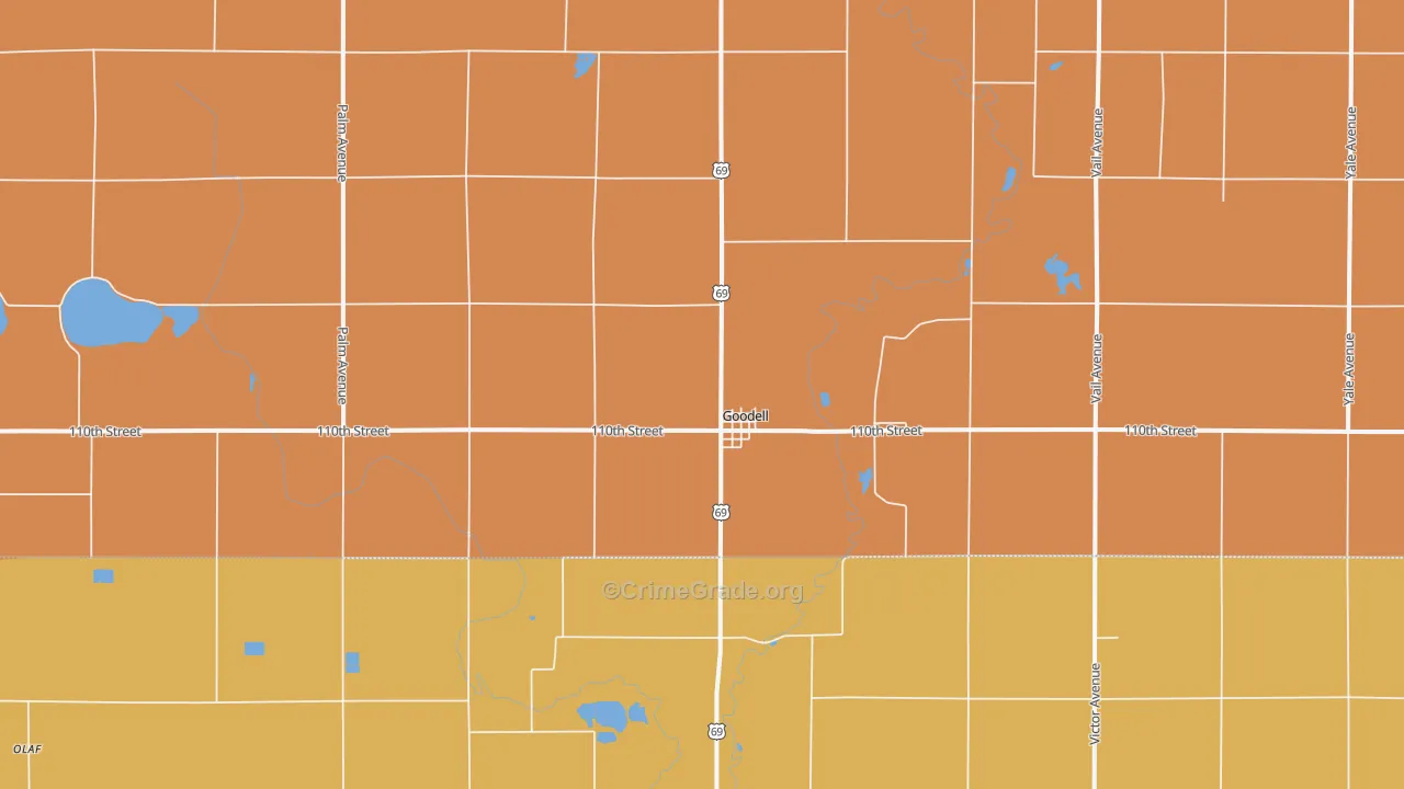 Goodell, IA Map of Burglary Rates