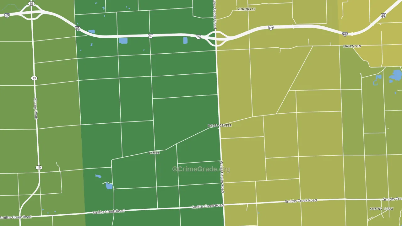 Goodells, MI Map of Burglary Rates