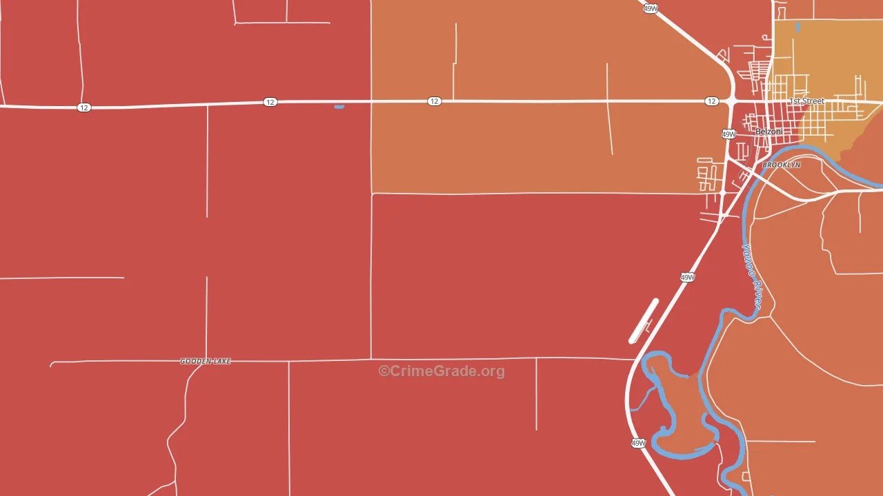 Gooden Lake, MS Map of Burglary Rates