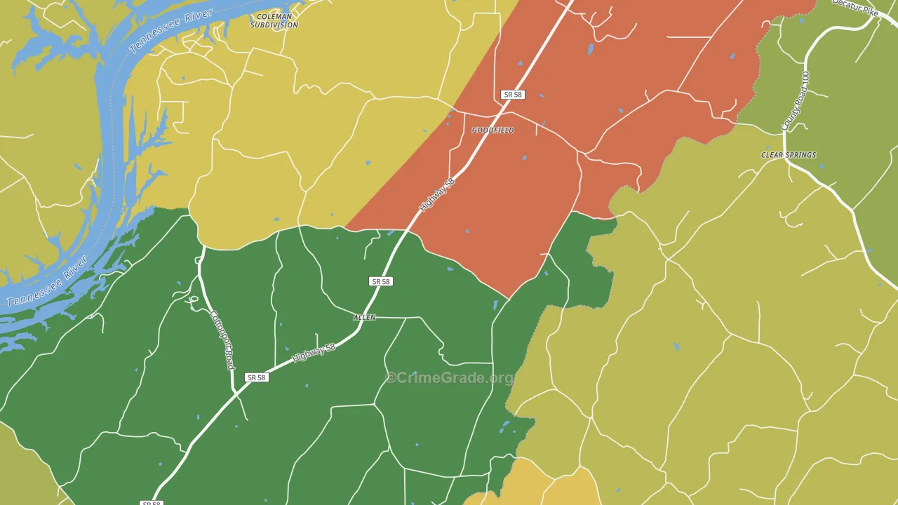 Goodfield, TN Map of Burglary Rates