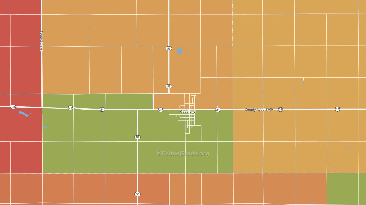 Goodland, IN Map of Burglary Rates