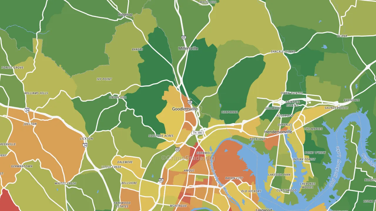 Goodlettsville, TN Map of Burglary Rates