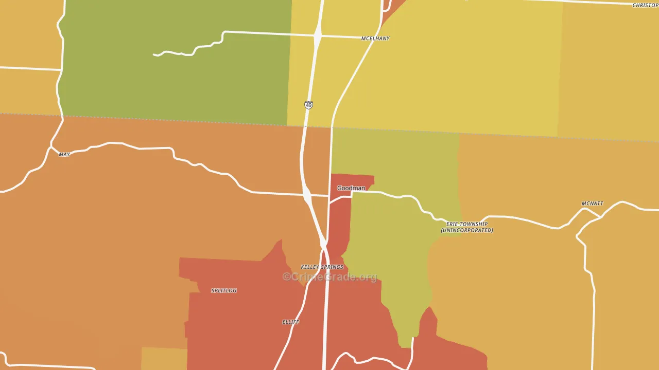 Goodman, MO Map of Burglary Rates