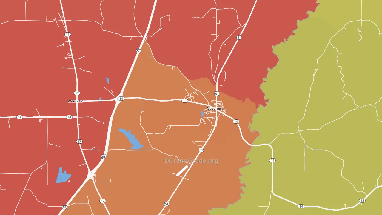 Goodman, MS Map of Burglary Rates