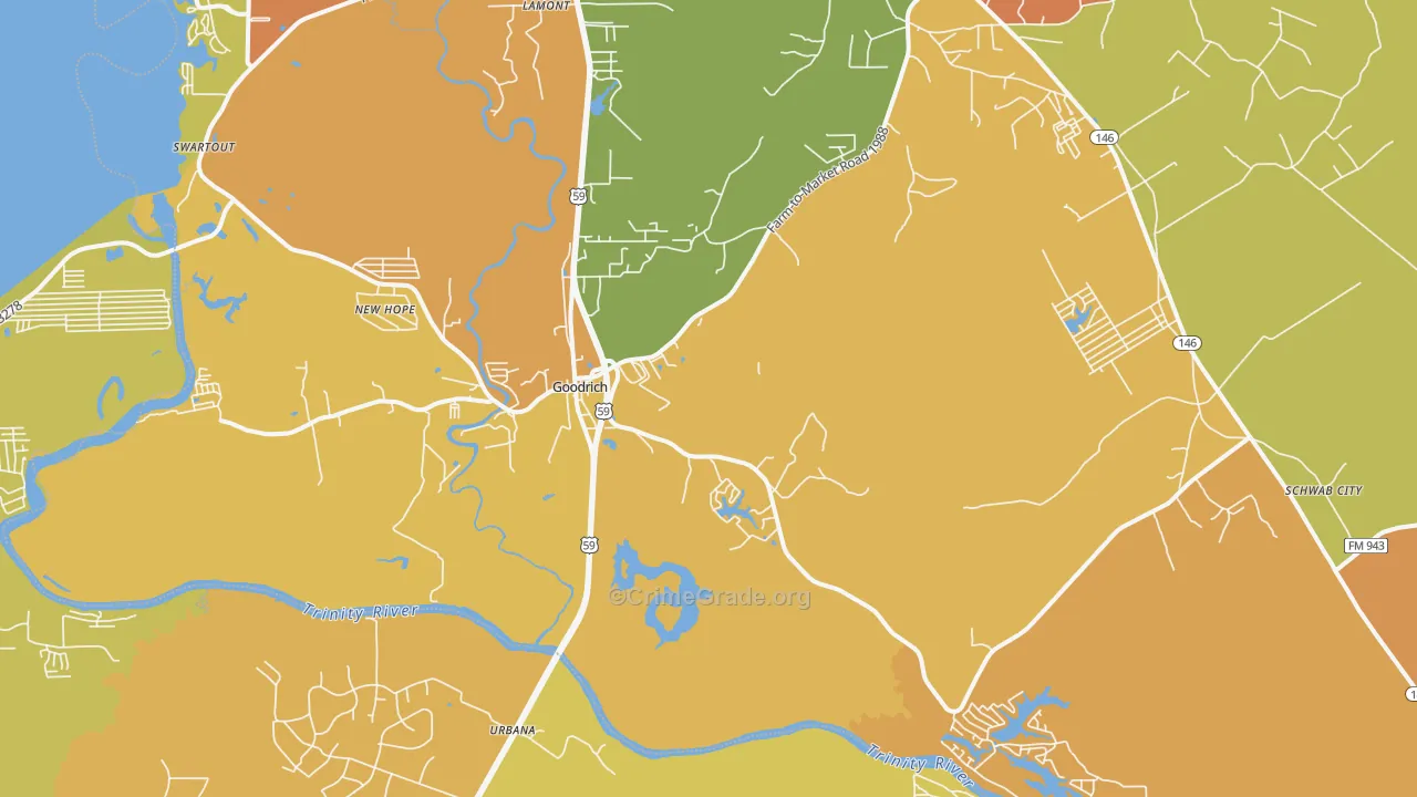Goodrich, TX Map of Burglary Rates