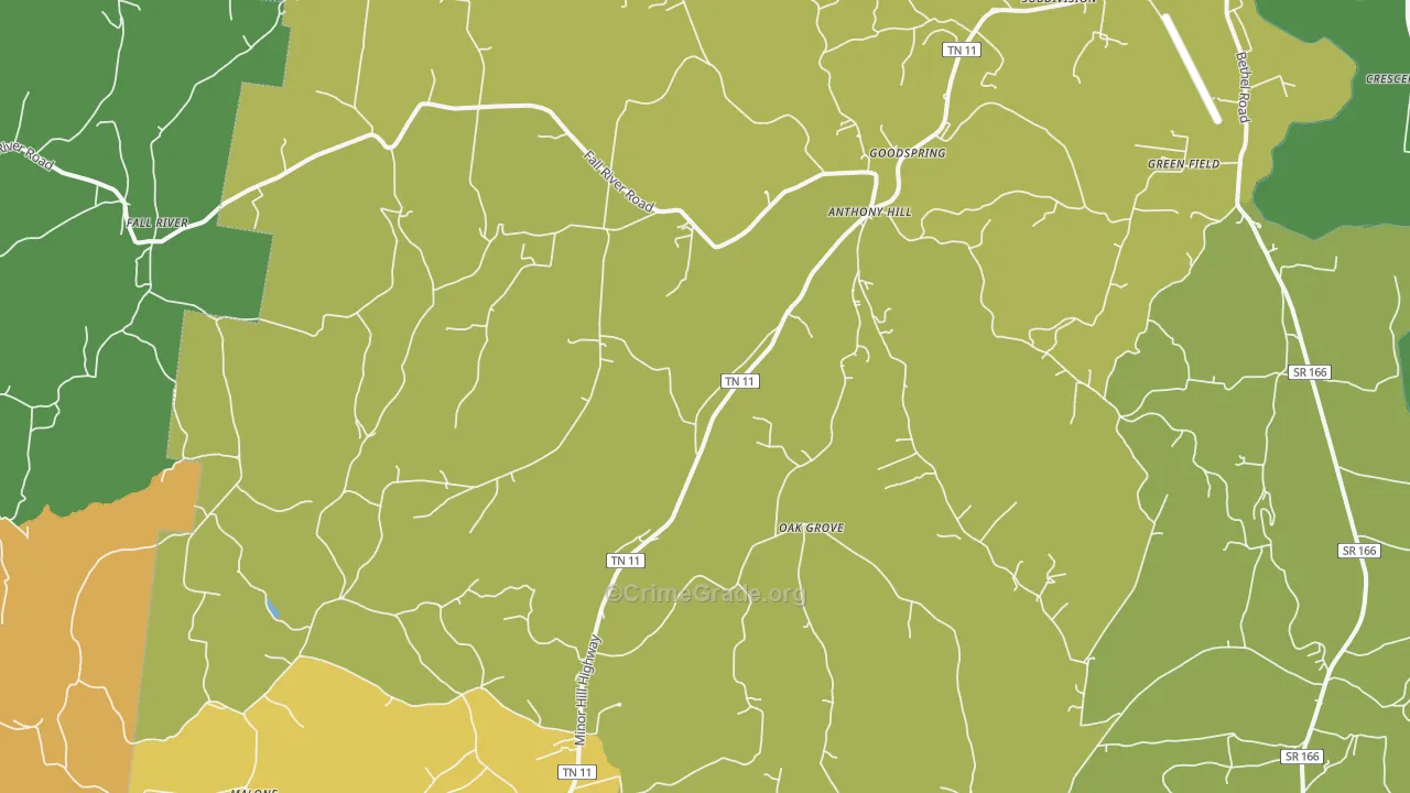 Goodspring, TN Map of Burglary Rates