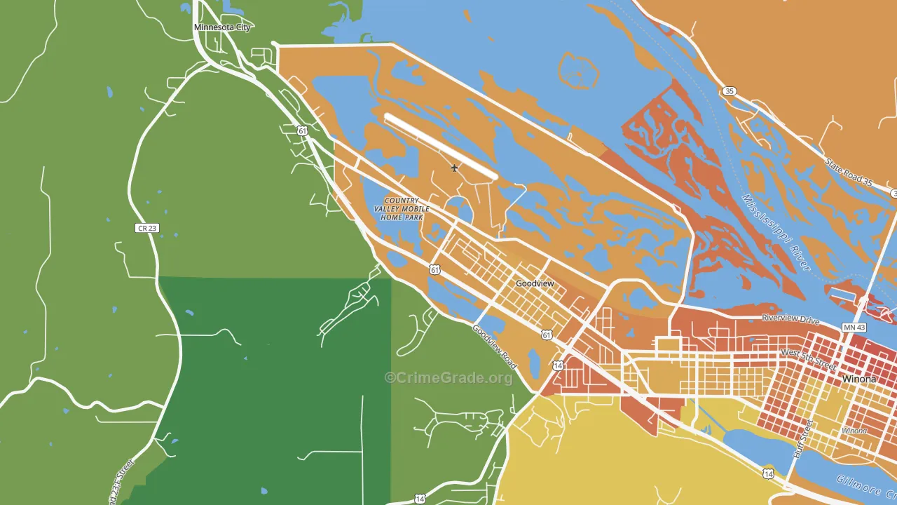 Goodview, MN Map of Burglary Rates