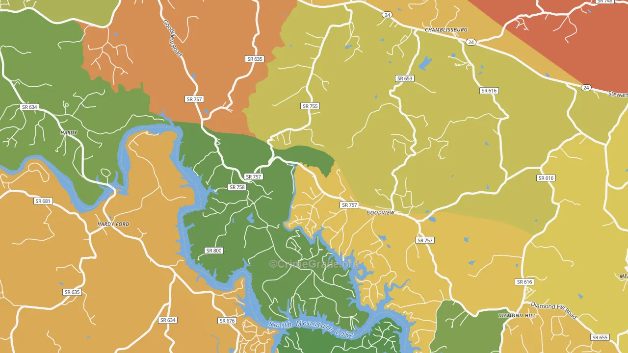 Goodview, VA Map of Burglary Rates