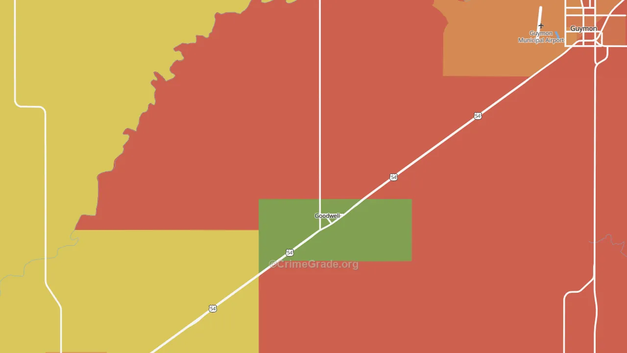 Goodwell, OK Map of Burglary Rates