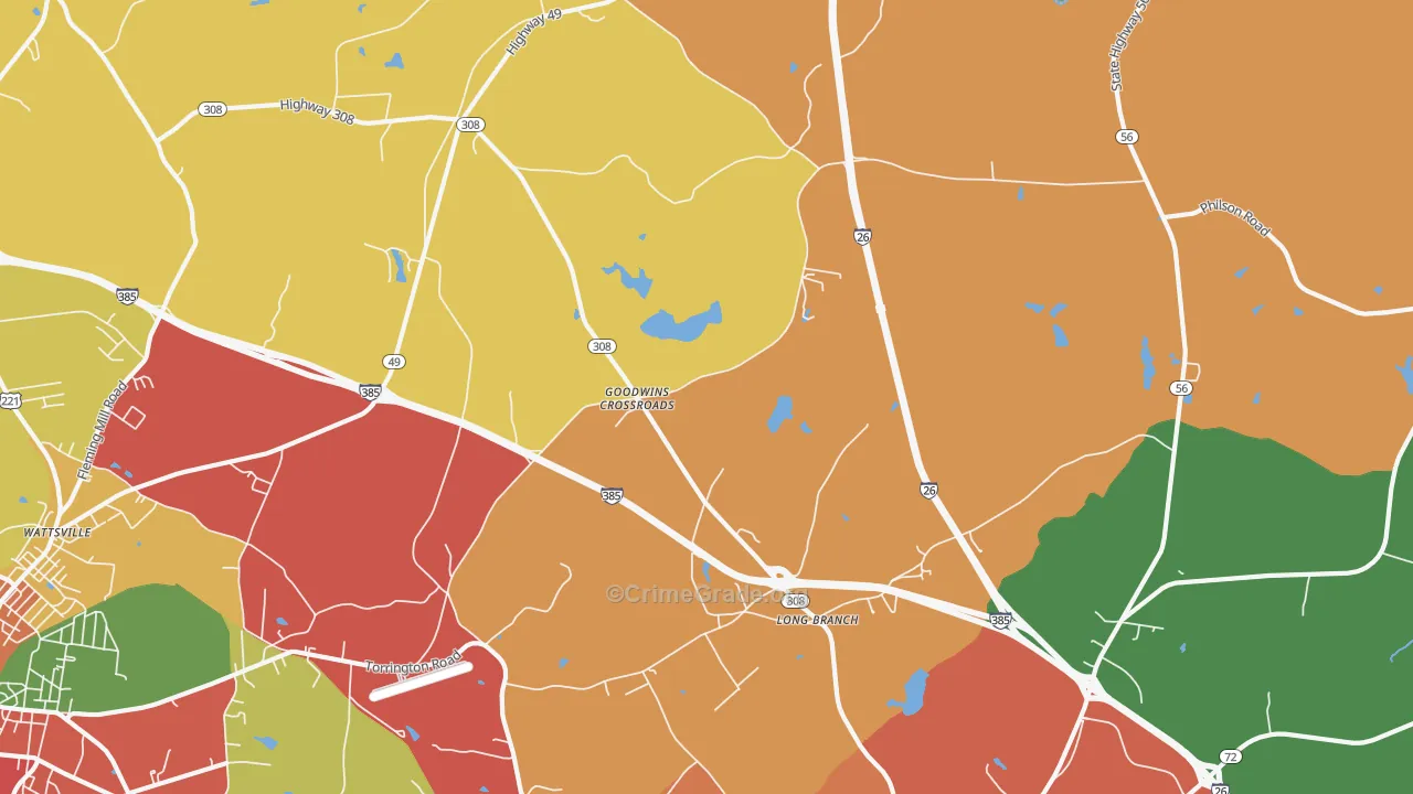 Goodwins Crossroads, SC Map of Burglary Rates