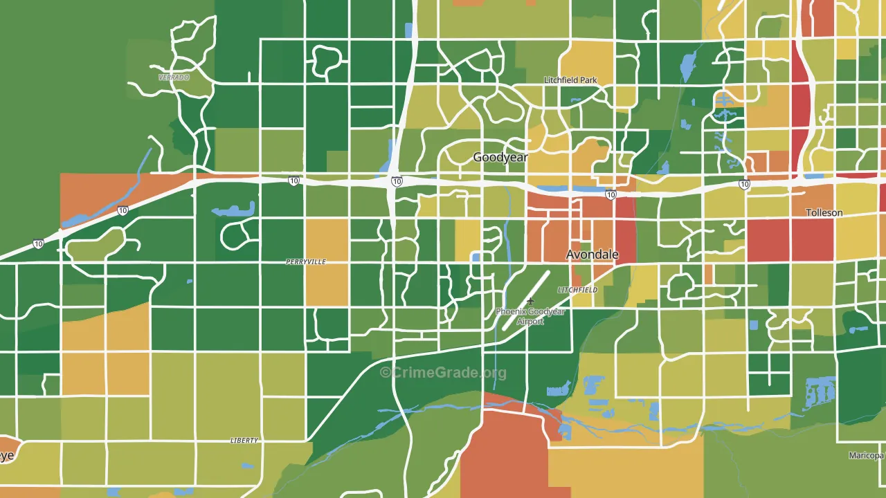 Goodyear, AZ Map of Burglary Rates