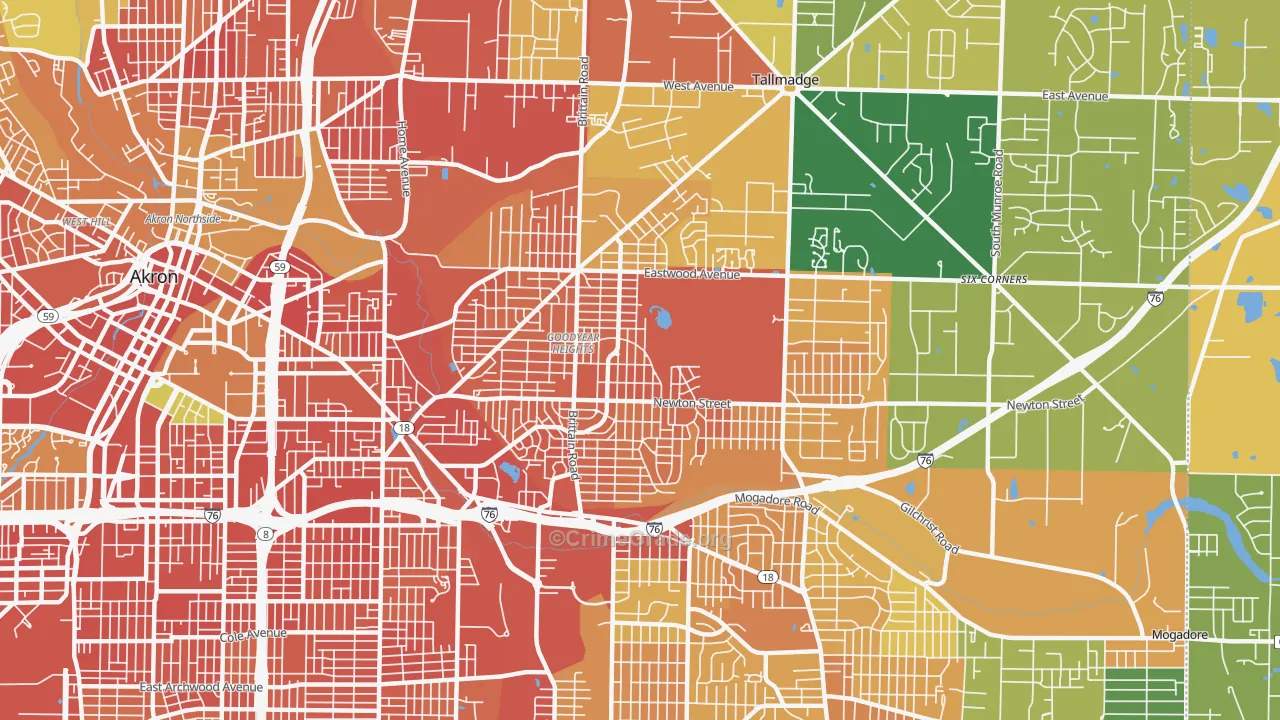Goodyear Heights, Akron, OH Map of Burglary Rates