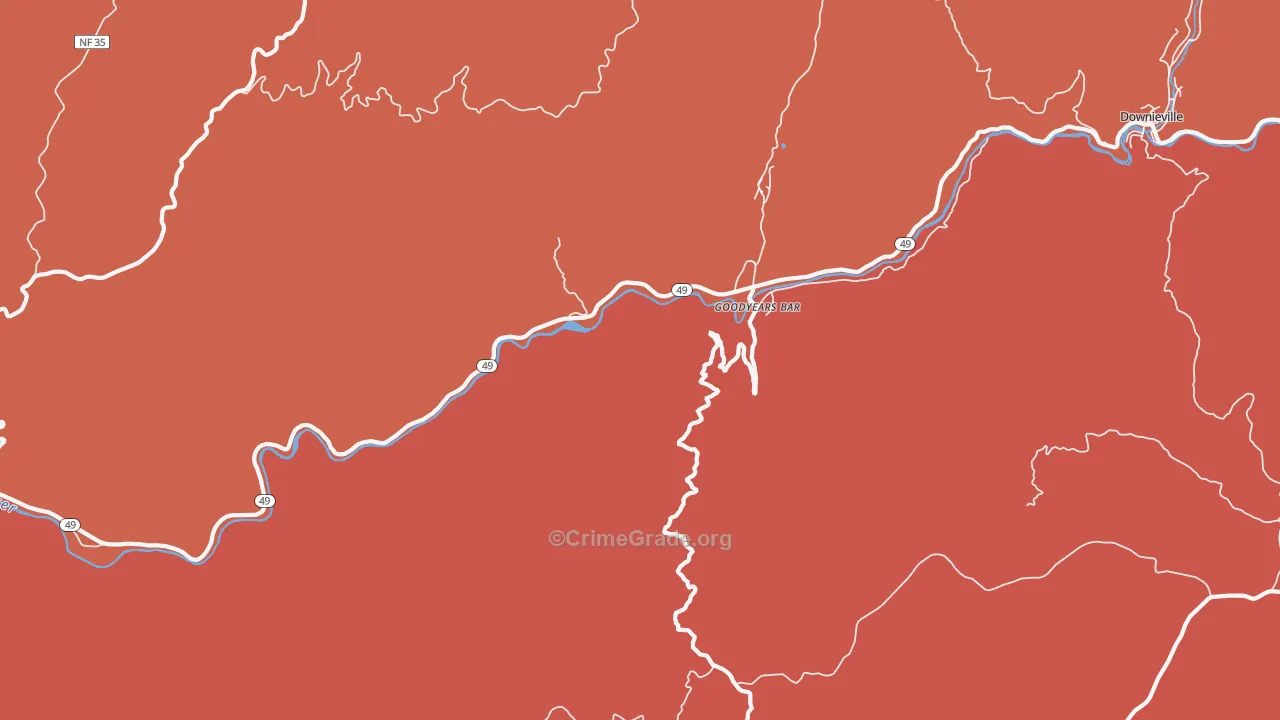 Goodyears Bar, CA Map of Burglary Rates