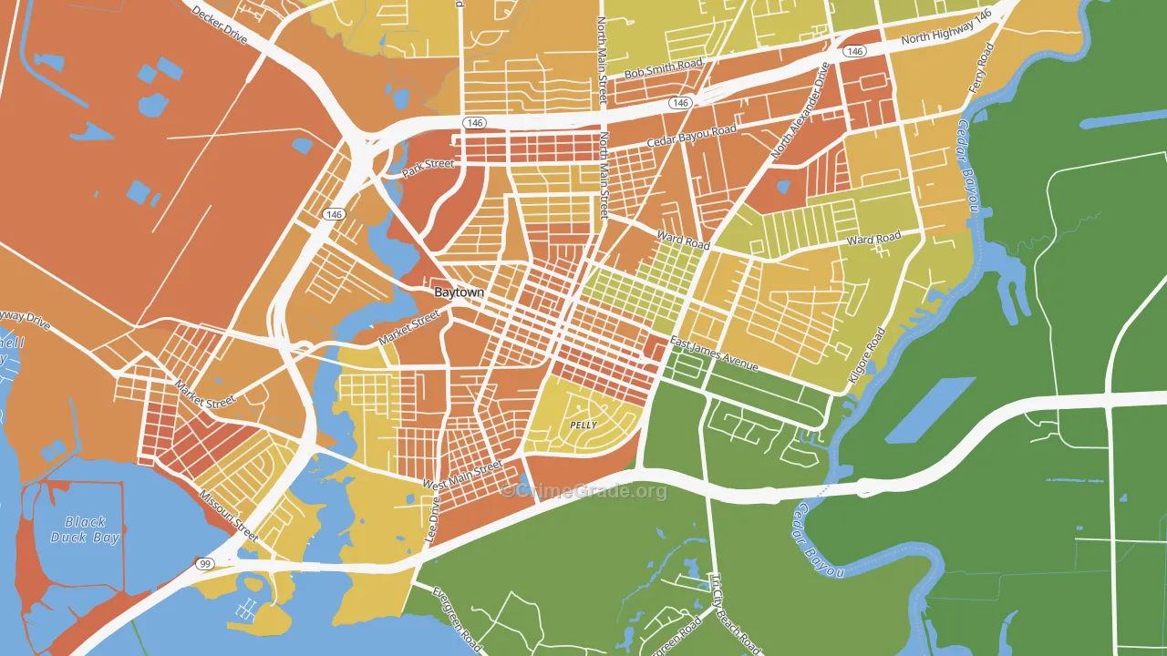 Goose Creek, Baytown, TX Map of Burglary Rates