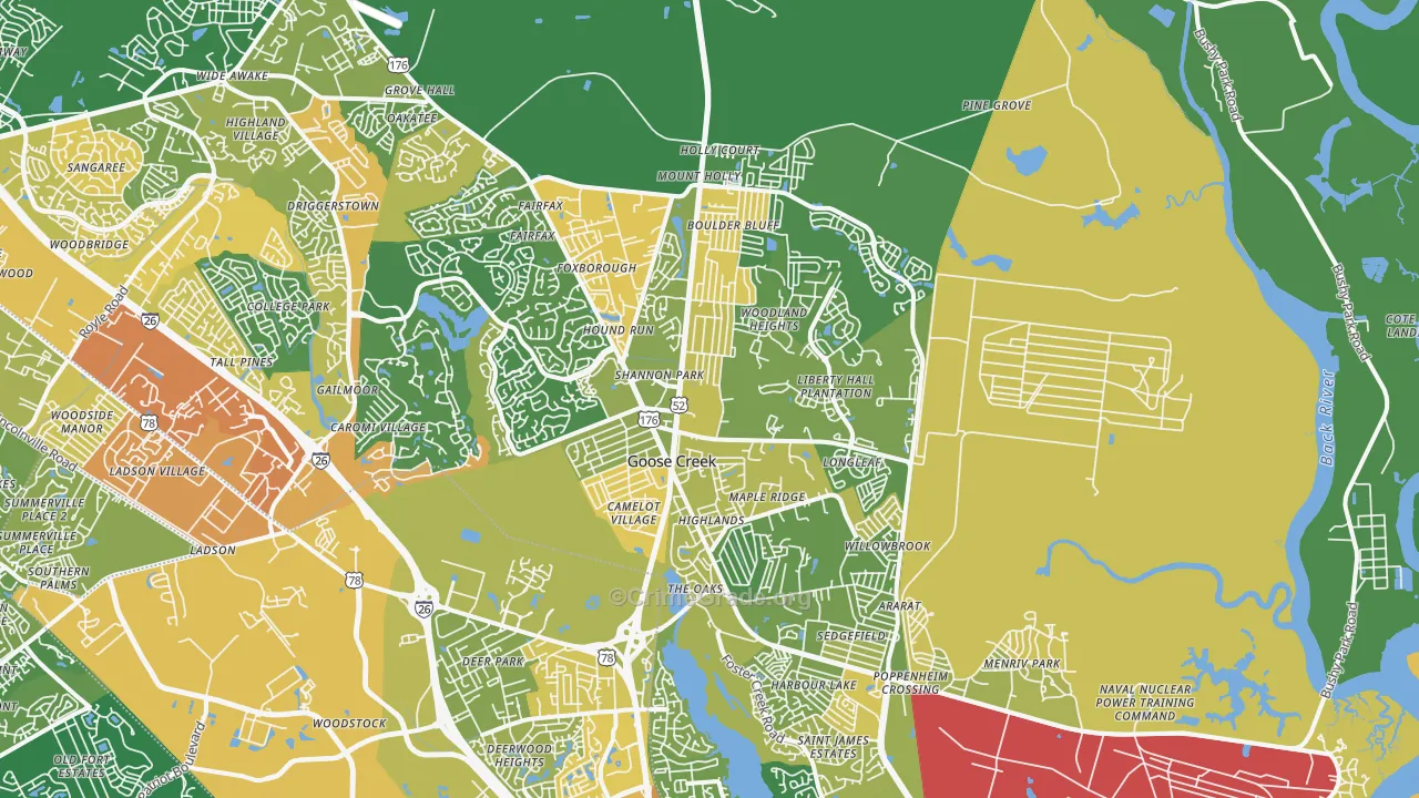 Goose Creek, SC Map of Burglary Rates