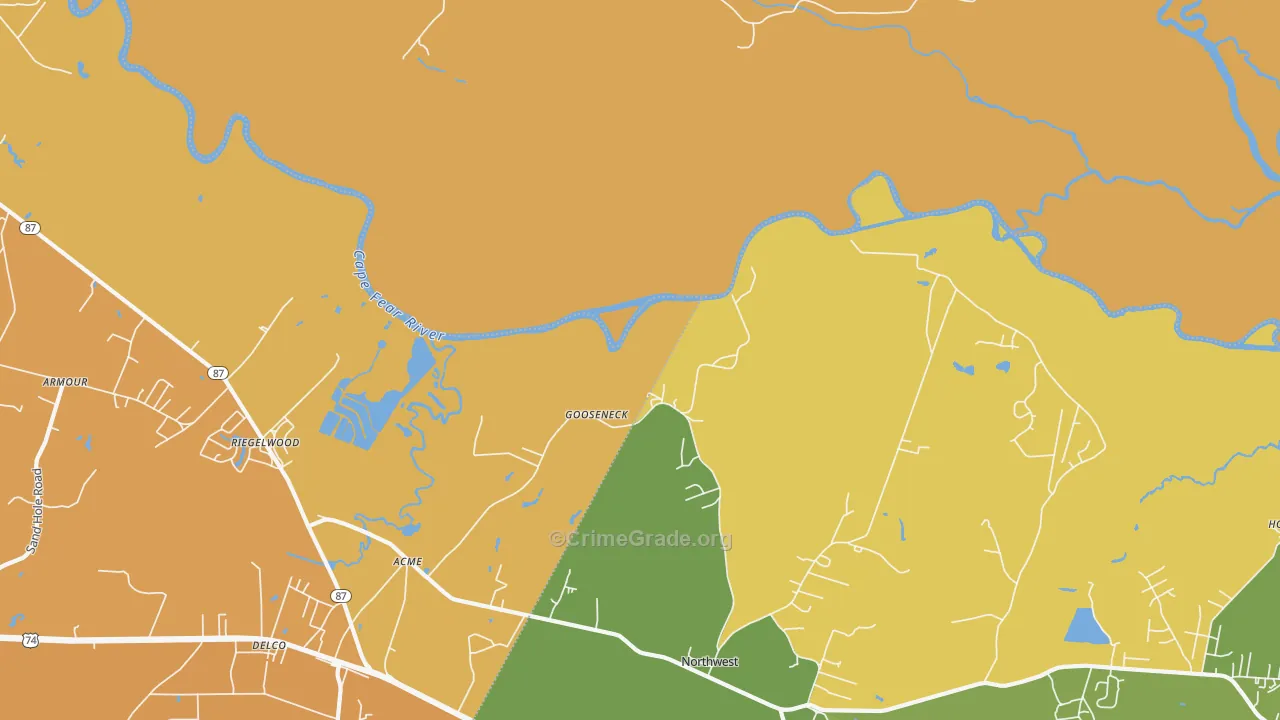 Gooseneck, NC Map of Burglary Rates