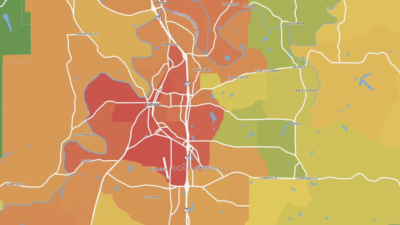 Gordon County, GA Map of Burglary Rates