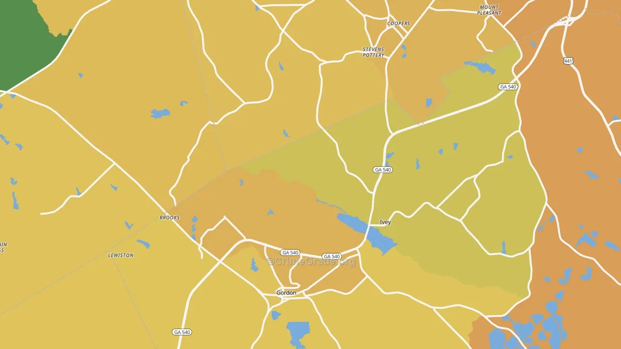 Gordon, GA Map of Burglary Rates