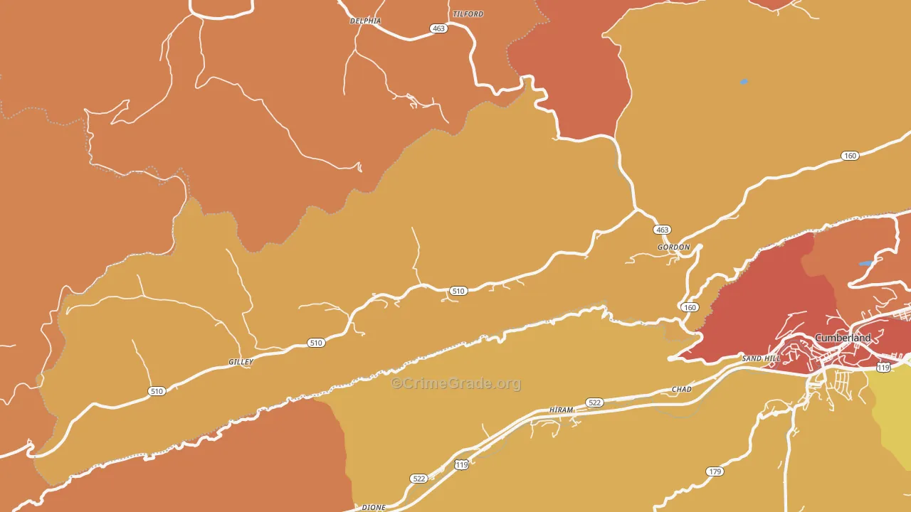 Gordon, KY Map of Burglary Rates