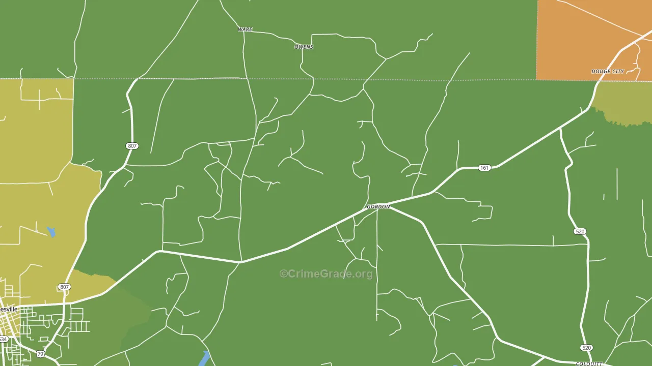 Gordon, LA Map of Burglary Rates