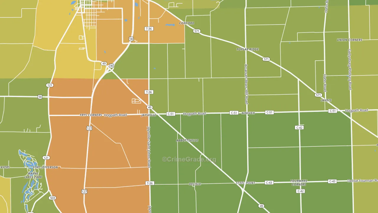 Gordon, OH Map of Burglary Rates
