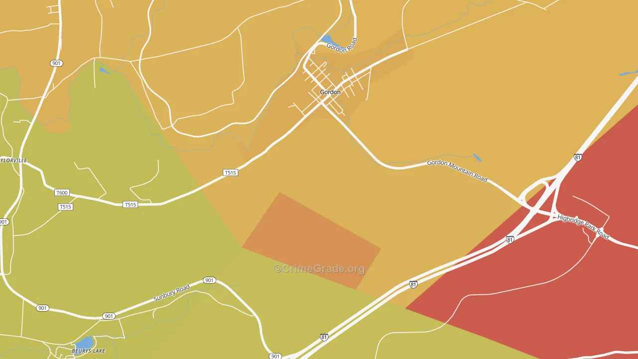 Gordon, PA Map of Burglary Rates