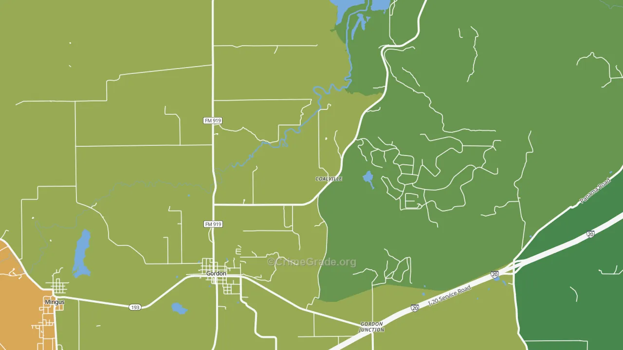 Gordon, TX Map of Burglary Rates