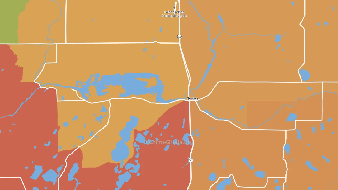 Gordon, WI Map of Burglary Rates