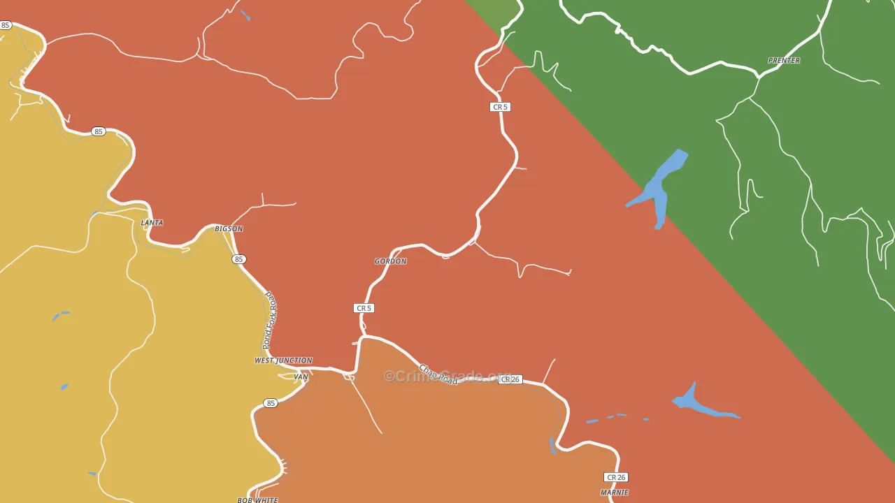 Gordon, WV Map of Burglary Rates
