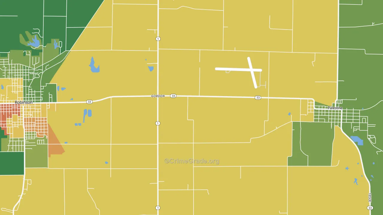 Gordons, IL Map of Burglary Rates