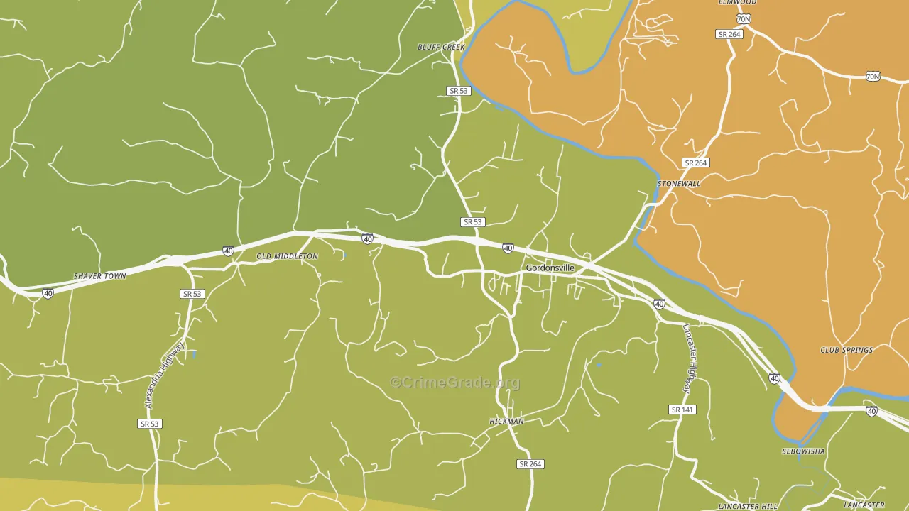 Gordonsville, TN Map of Burglary Rates