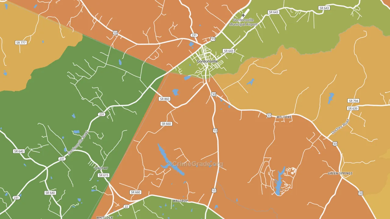Gordonsville, VA Map of Burglary Rates