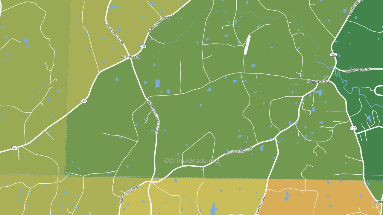 Gordonton, NC Map of Burglary Rates