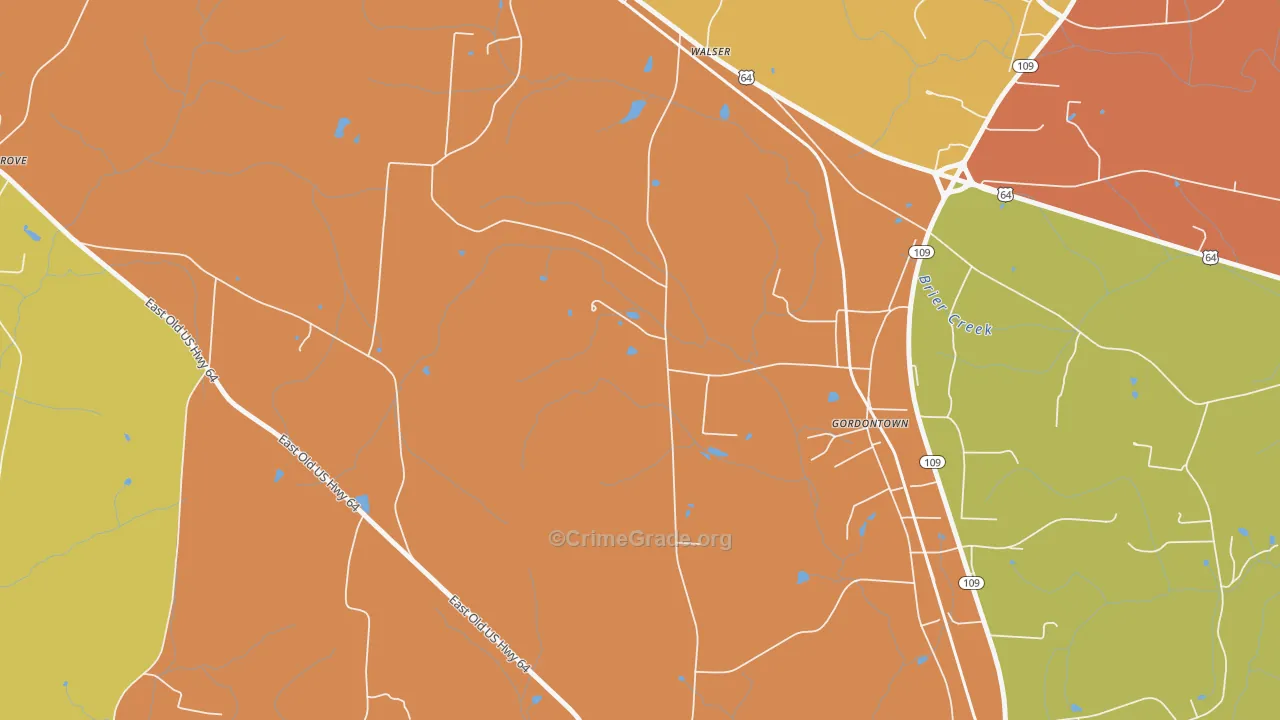 Gordontown, NC Map of Burglary Rates