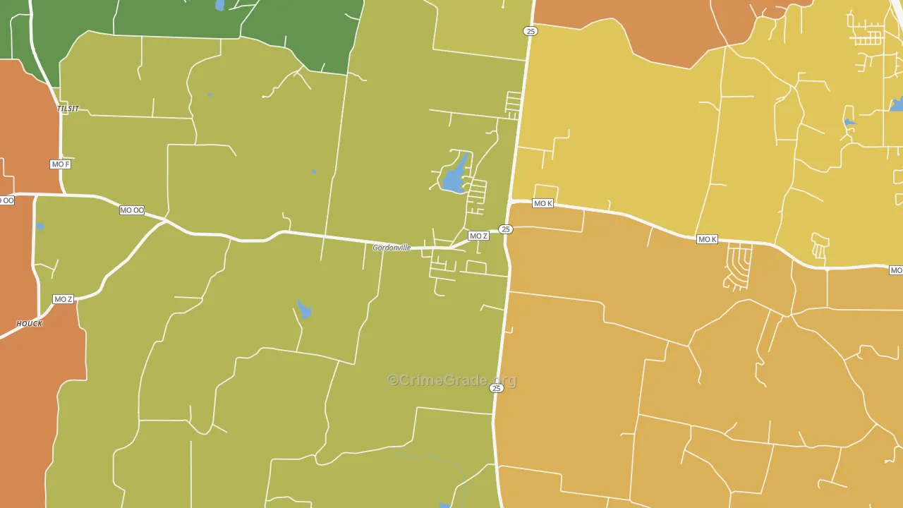 Gordonville, MO Map of Burglary Rates