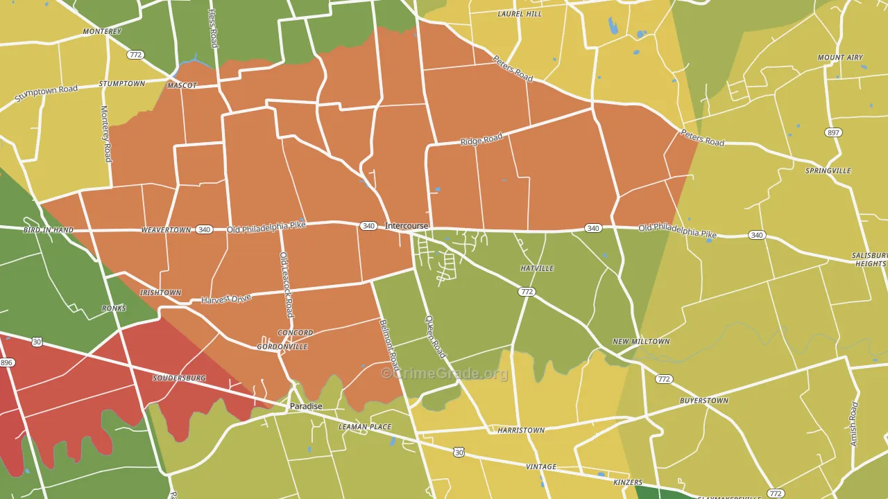Gordonville, PA Map of Burglary Rates
