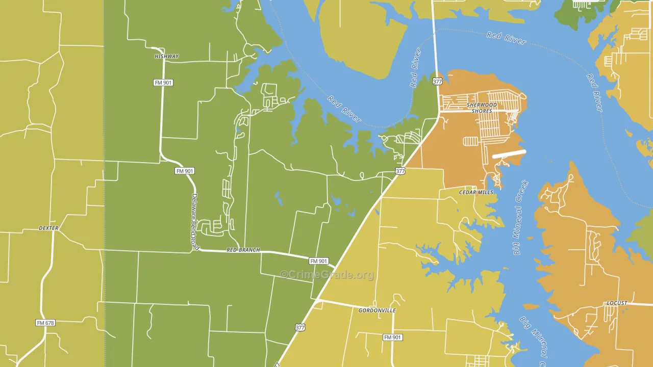 Gordonville, TX Map of Burglary Rates